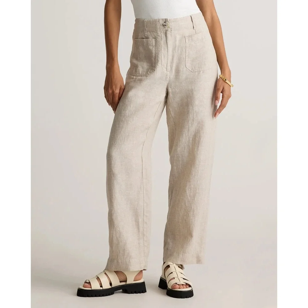 Quince 100% European Linen Patch Pocket Wide Leg Pants Flax Beige Size 16